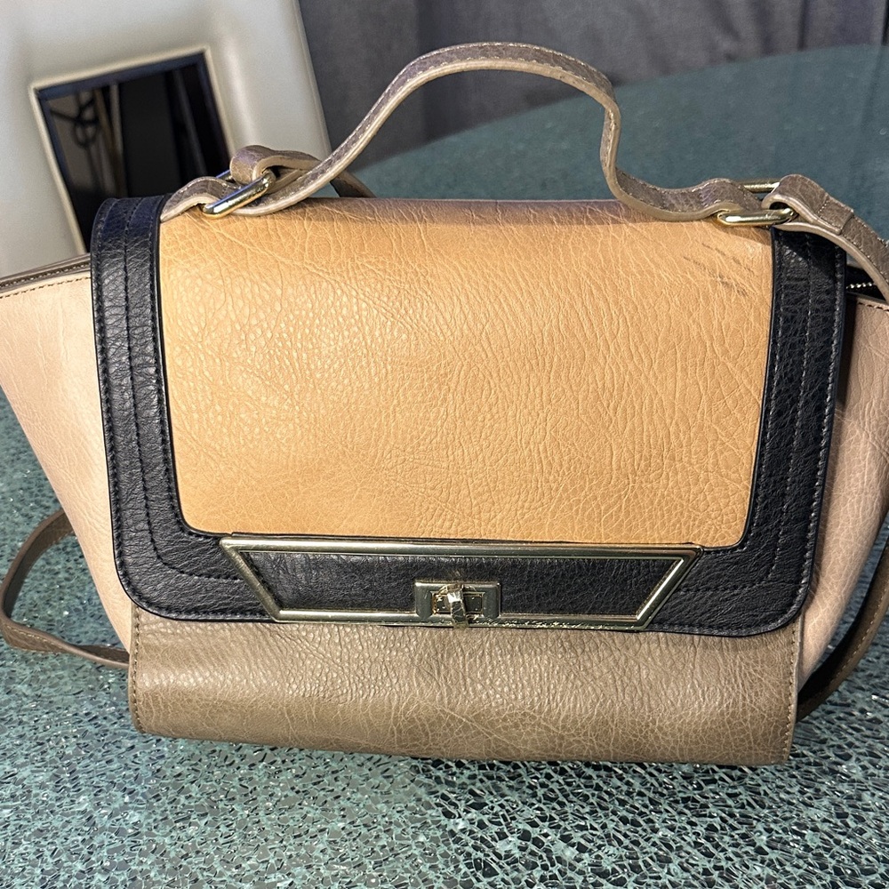 Leather Colorblock Top-Handle Satchel - Black & INC